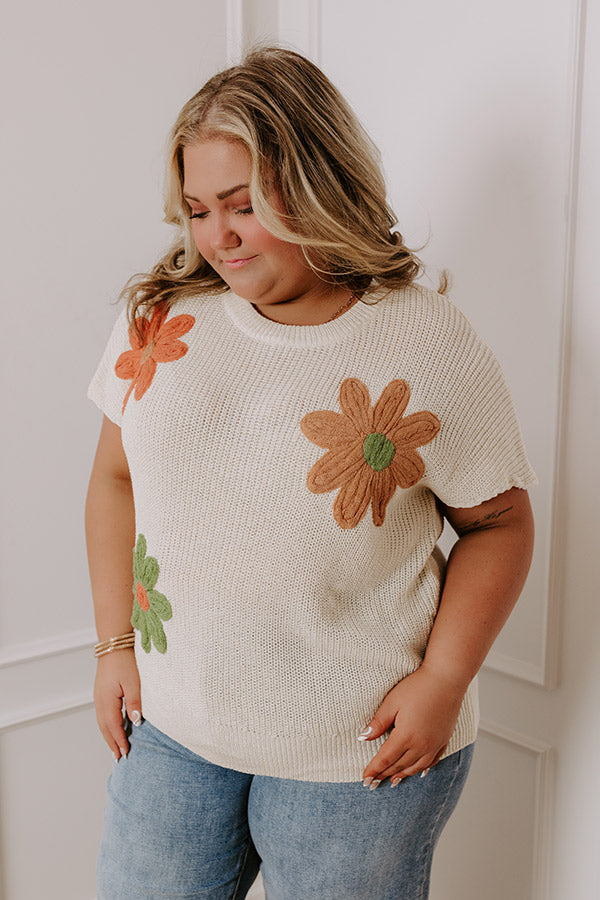 Boho Blooms Knit Top in Cream Curves