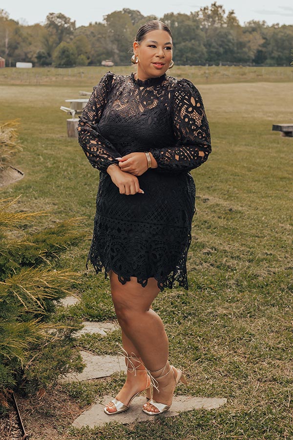 plus size black lace mini dress Plus Size - Nightfall Tie-Front Lace Detail Mini Dress