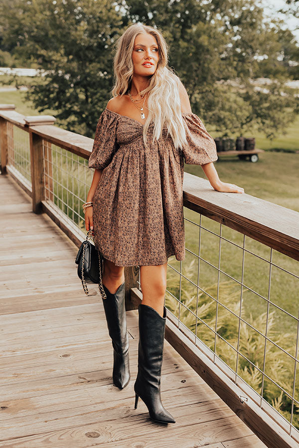 Small Town Cutie Floral Mini Dress in Mocha