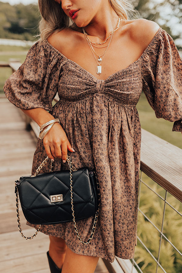 Small Town Cutie Floral Mini Dress in Mocha