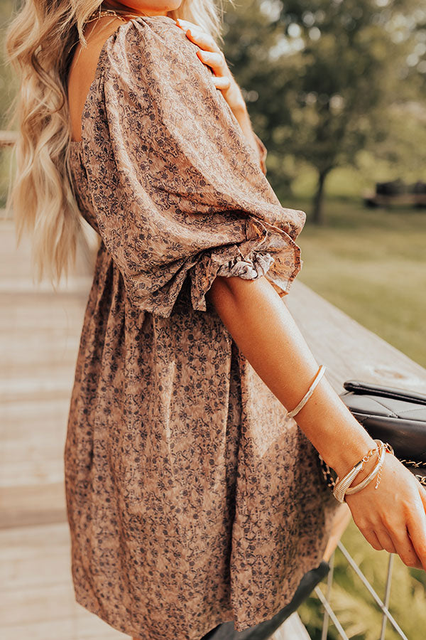 Small Town Cutie Floral Mini Dress in Mocha