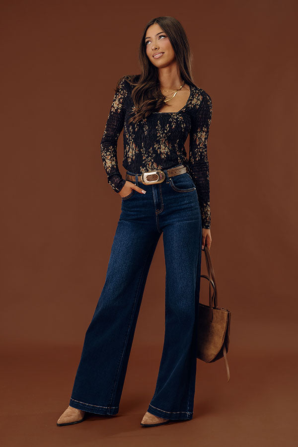 Slowly Falling For You Smocked Mesh Top in Black Image - 1