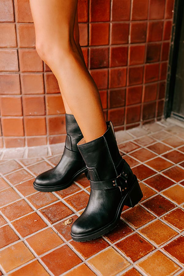 The Ember Faux Leather Moto Boot in Black