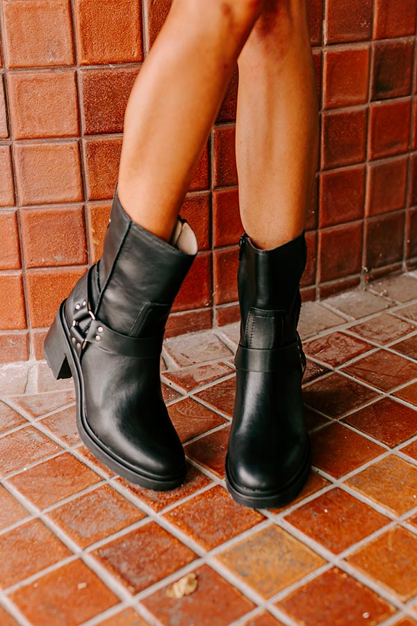 The Ember Faux Leather Moto Boot in Black