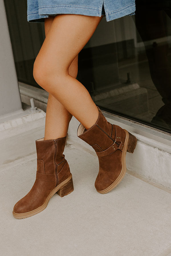 The Ember Faux Suede Moto Boot in Chestnut