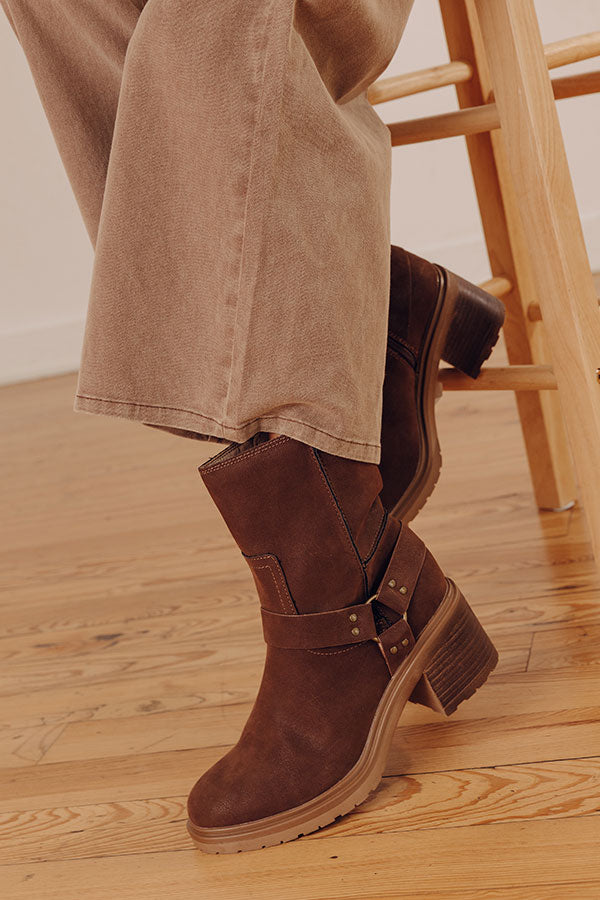 The Ember Faux Suede Moto Boot in Chestnut Image - 2