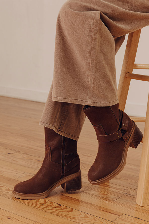 The Ember Faux Suede Moto Boot in Chestnut