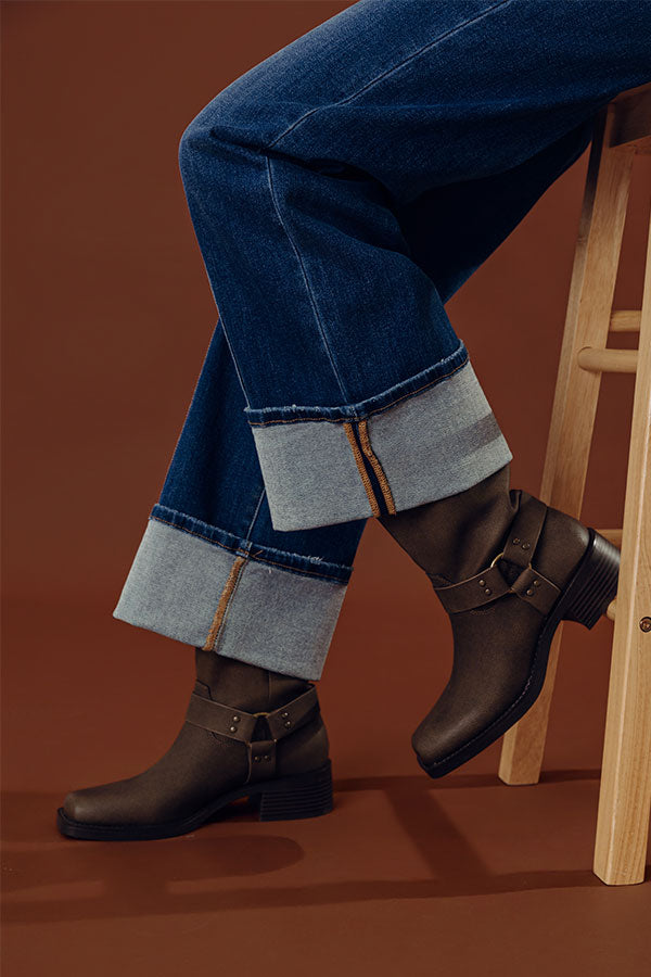 The Ember Faux Suede Moto Boot in Chestnut Image - 1