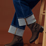 The Ember Faux Suede Moto Boot in Chestnut Image - 1