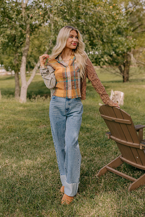 Pumpkin Spice Dreams Color Block Button Up   