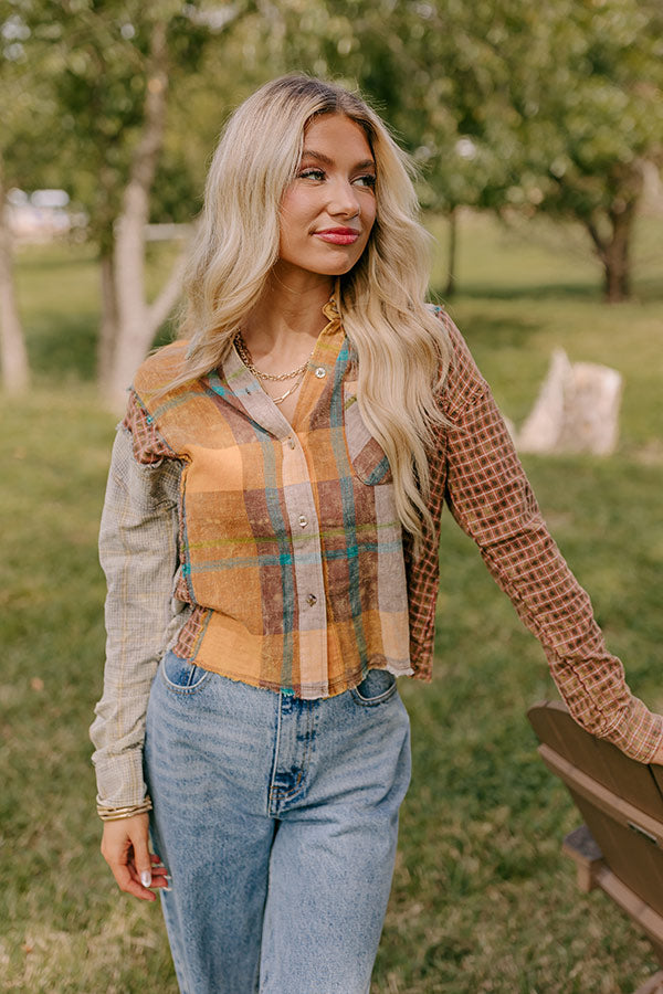 Pumpkin Spice Dreams Color Block Button Up   