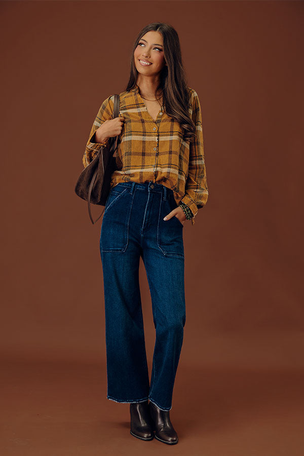 Hayride Happiness Vintage Wash Plaid Tunic in Camel Image - 1