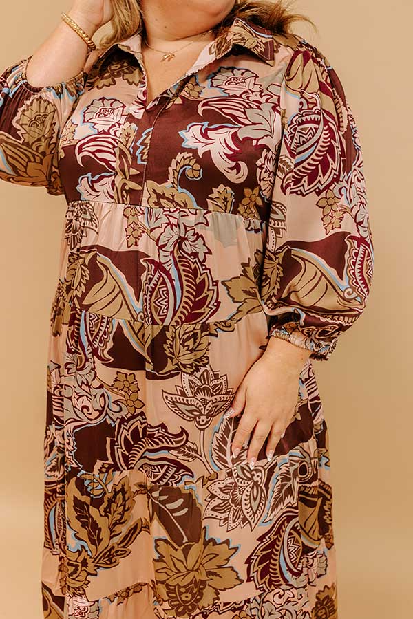 Wine Mixer Meet Up Satin Floral Midi Curves Image - 2