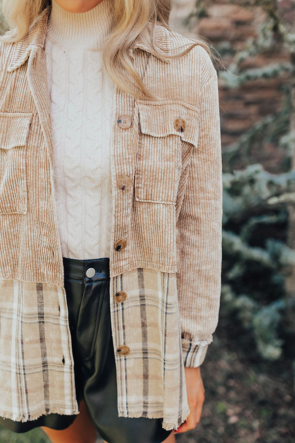 Hot Cocoa Sippin' Corduroy Jacket in Khaki   