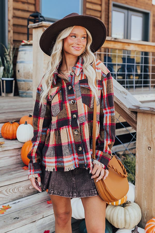 Pumpkin Patch Ready Peplum Jacket in Brown   