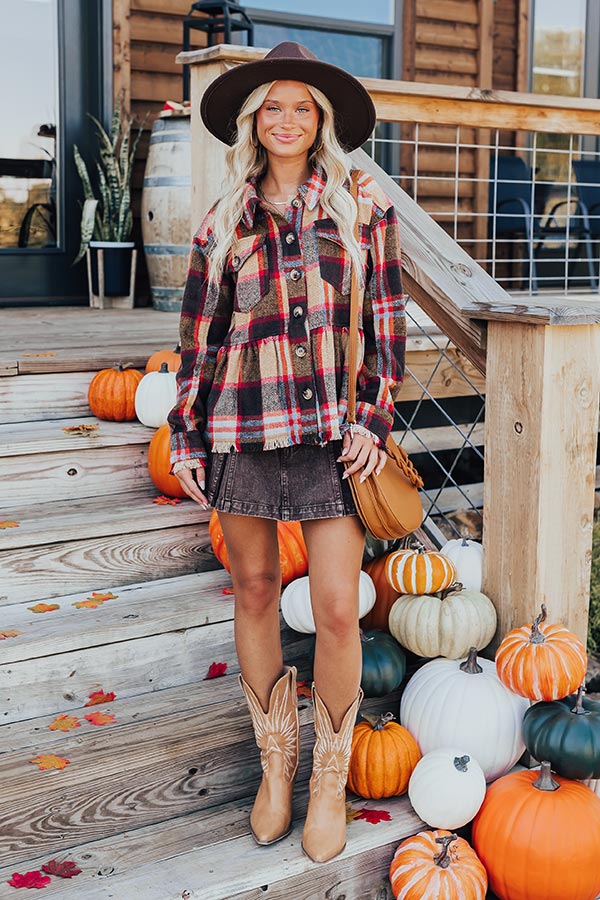 Pumpkin Patch Ready Peplum Jacket in Brown   