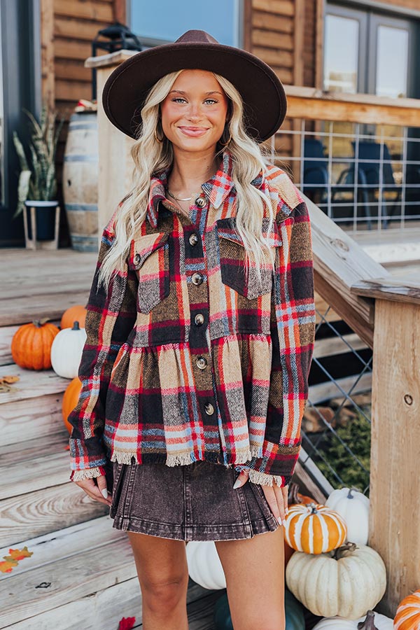 Pumpkin Patch Ready Peplum Jacket in Brown   