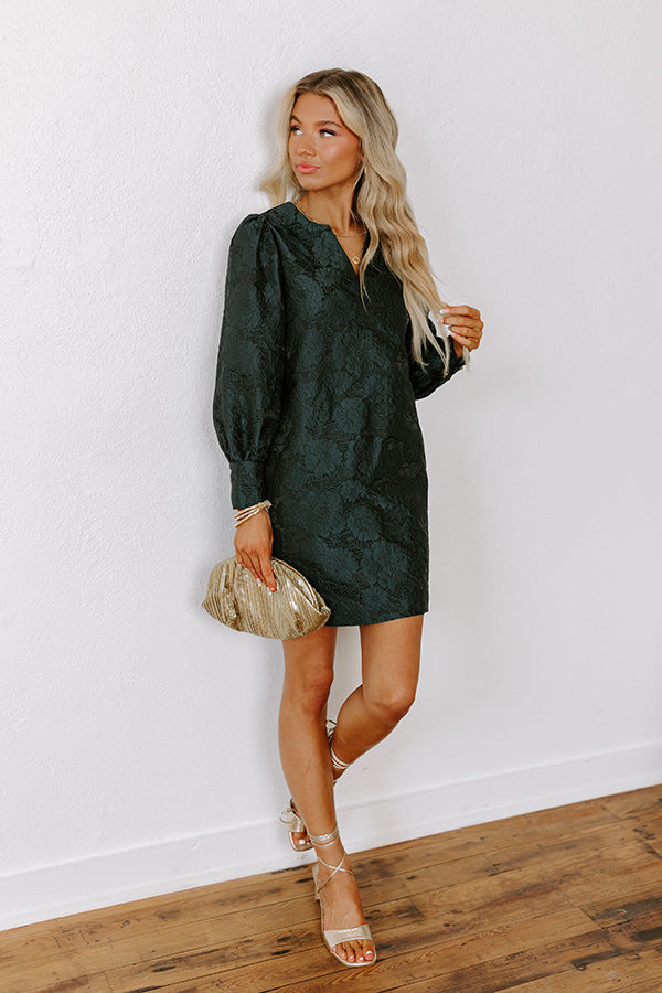 Happy Hour Chic Jacquard Mini Dress in Hunter Green