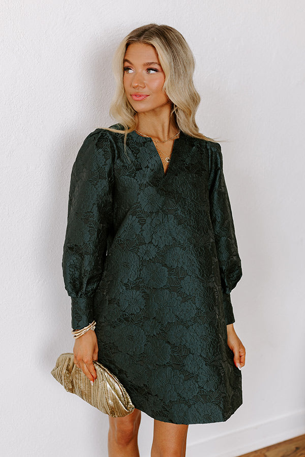 Happy Hour Chic Jacquard Mini Dress in Hunter Green