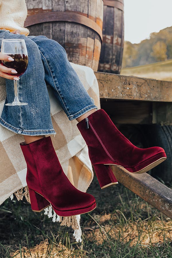 The Slug Bug Velvet Bootie in Dark Scarlet