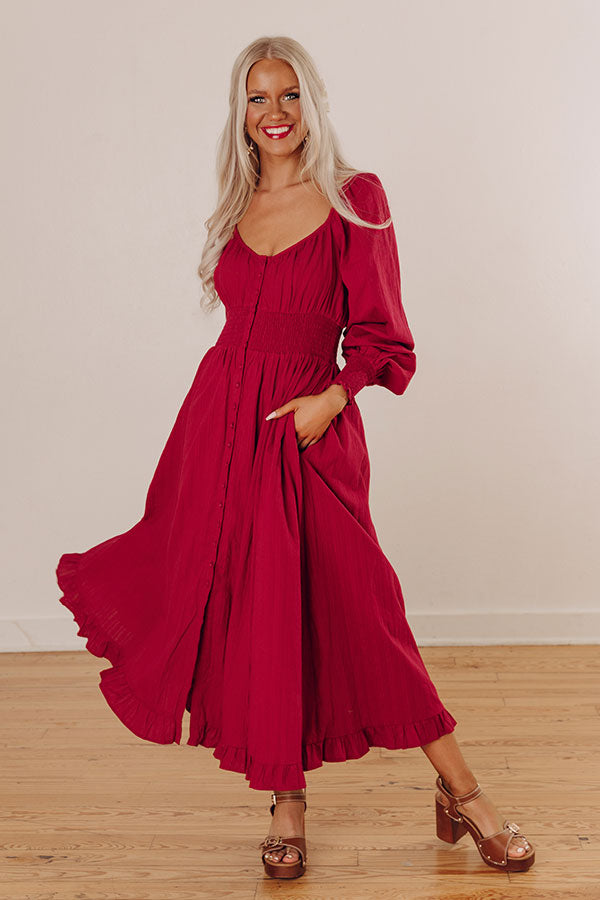 Sunset Views Button Down Midi in Wine Image - 1