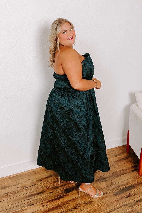 Night At The Gala Jacquard Midi in Dark Hunter Green Curves