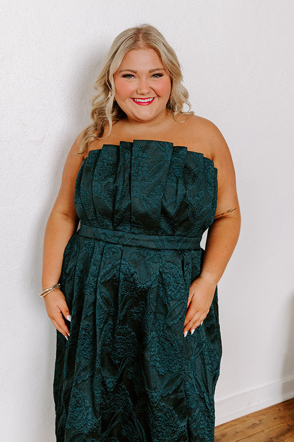 Night At The Gala Jacquard Midi in Dark Hunter Green Curves