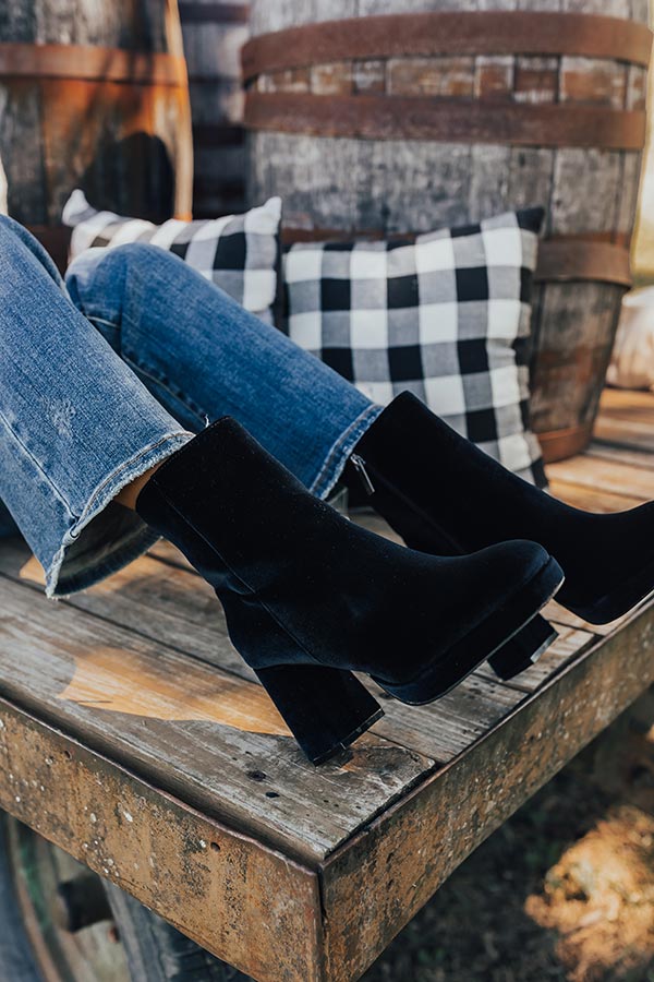 The Slug Bug Velvet Bootie in Black