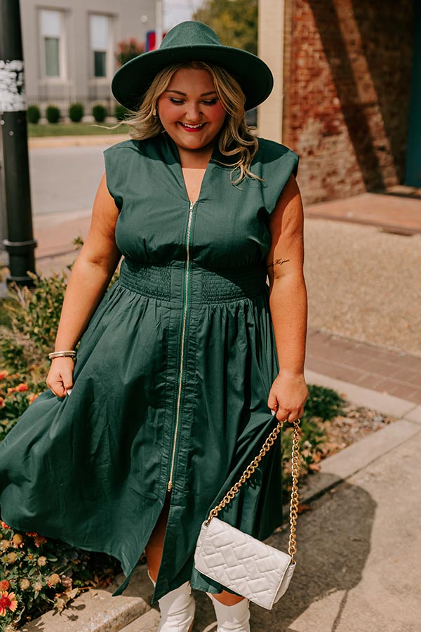 midi hunter green dress TIERED MIDI DRESS W/SMOCKED CUFFS