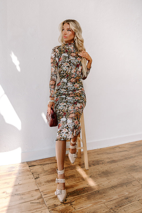 Dreamy Haze Floral Mesh Midi