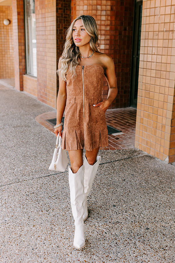 Soho Style Corduroy Romper Dress in Mocha S / Mocha