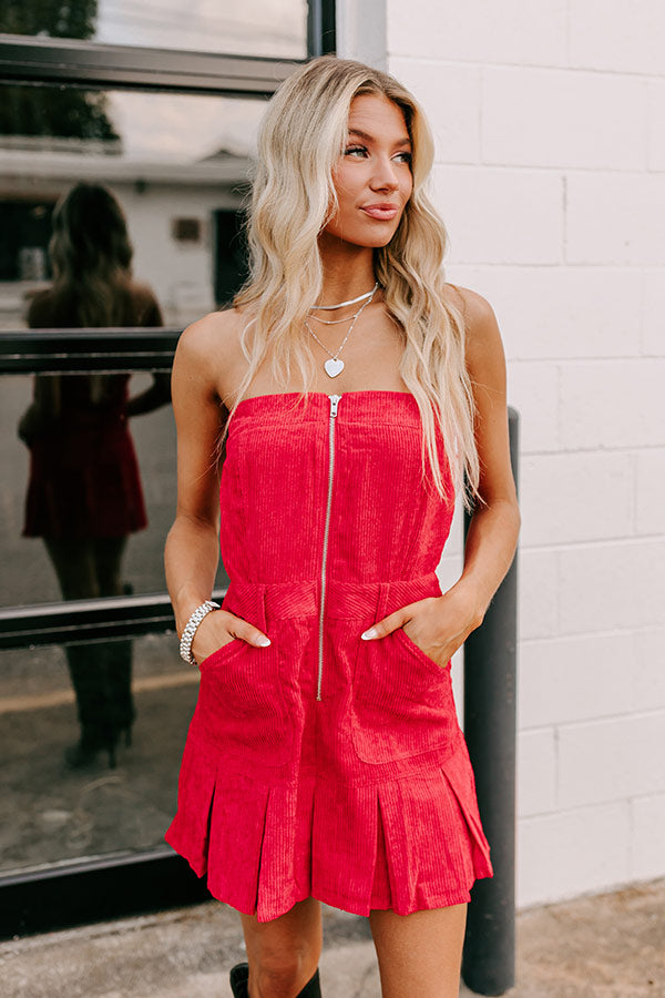 Soho Style Corduroy Romper Dress in Red S / Red Soho Style Corduroy Romper Dress in Red S / Red