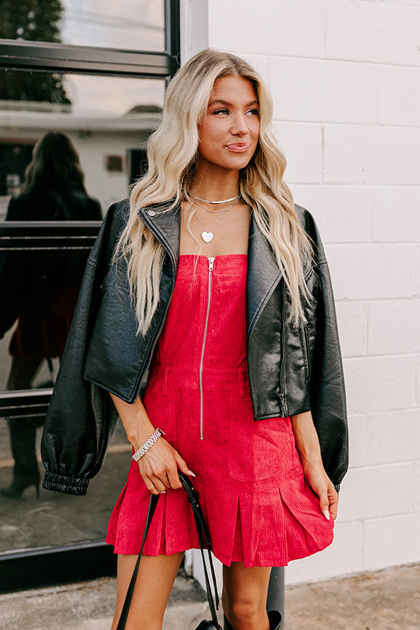 Soho Style Corduroy Romper Dress in Red S / Red Soho Style Corduroy Romper Dress in Red S / Red