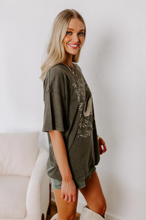 Ornate Swan Vintage Wash Oversized Graphic Tee Image - 4