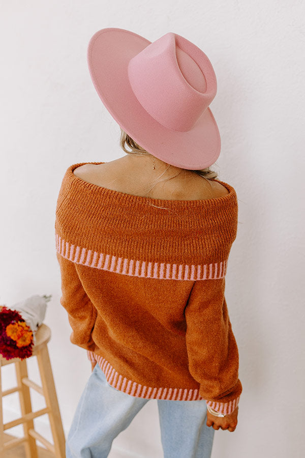 Chic Moment Off Shoulder Knit Sweater in Cinnamon