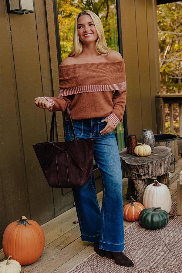 Chic Moment Off Shoulder Knit Sweater in Cinnamon Image - 1
