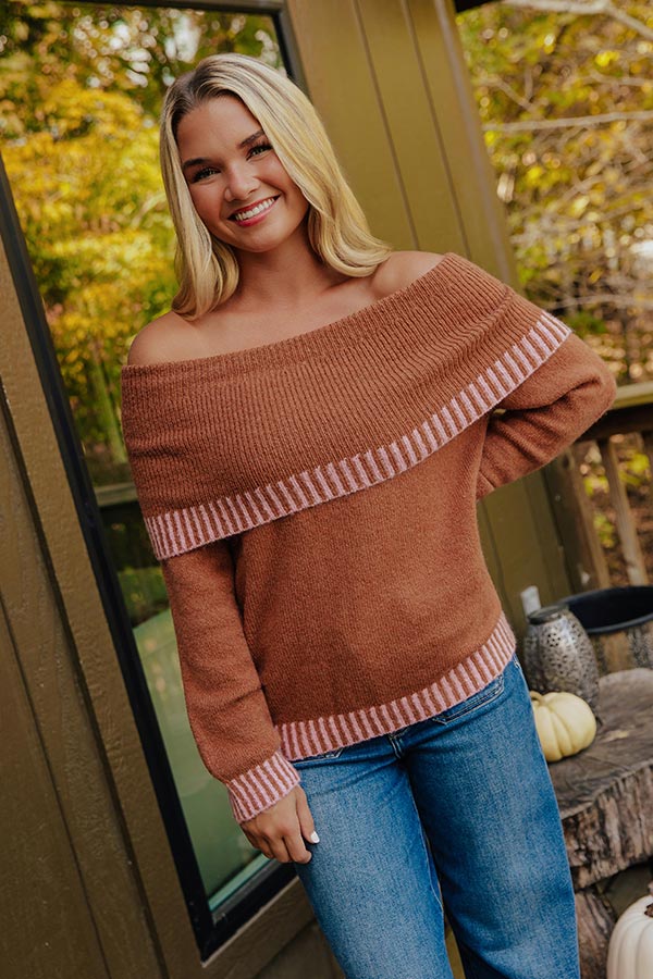 Chic Moment Off Shoulder Knit Sweater in Cinnamon Image - 2
