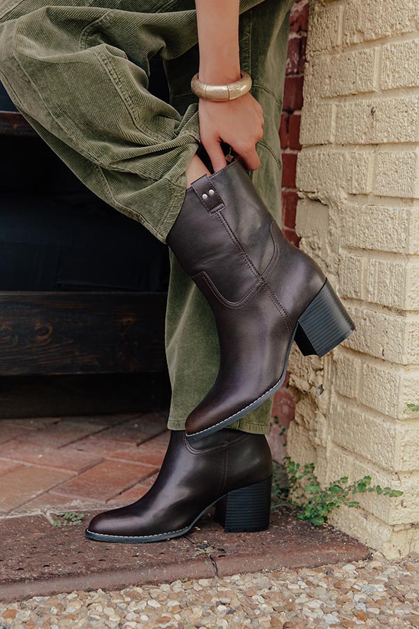 The Juniper Faux Leather Boot in Dark Chestnut