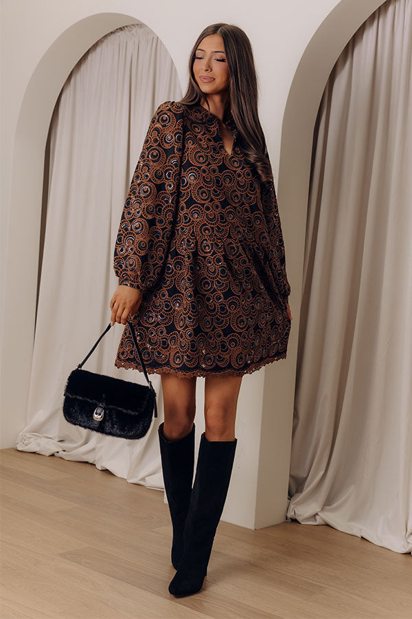Fifth Avenue Embroidered Mini Dress in Black Image - 1