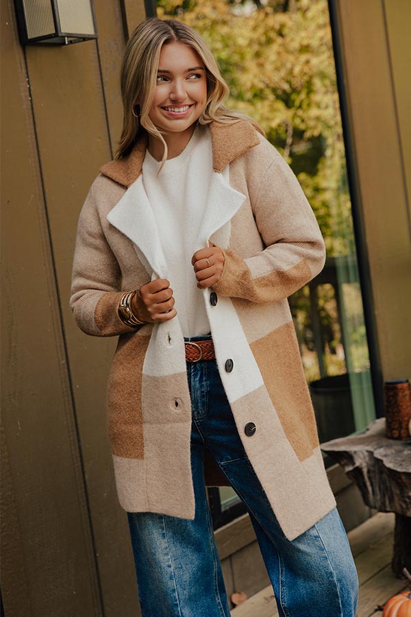 Apple Spiced Wishes Knit Coat in Camel Image - 2