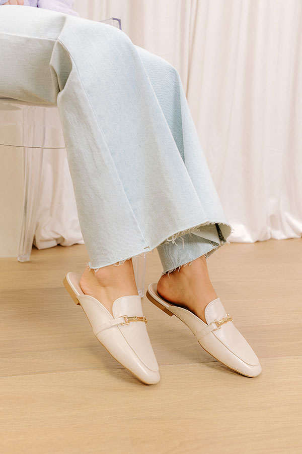 The Aubrey Faux Leather Mule Loafer in Cream