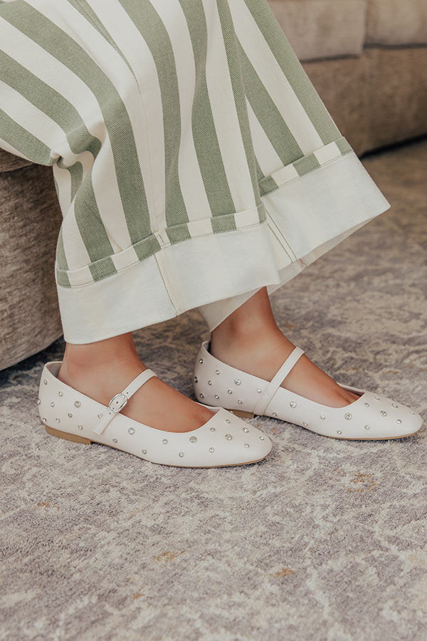 The Iris Rhinestone Embellished Faux Leather Flats in Cream