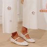 The Iris Rhinestone Embellished Faux Leather Flats in Cream Image - 1