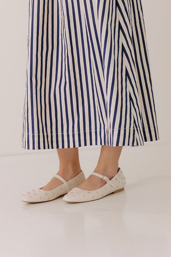 The Iris Rhinestone Embellished Faux Leather Flats in Cream