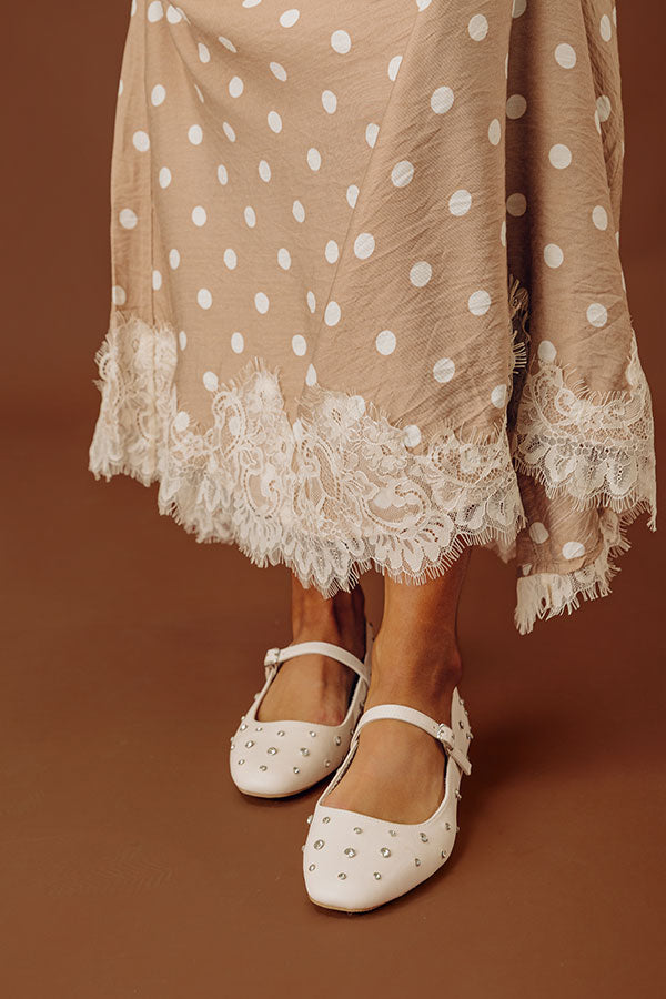 The Iris Rhinestone Embellished Faux Leather Flats in Cream