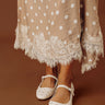 The Iris Rhinestone Embellished Faux Leather Flats in Cream Image - 1