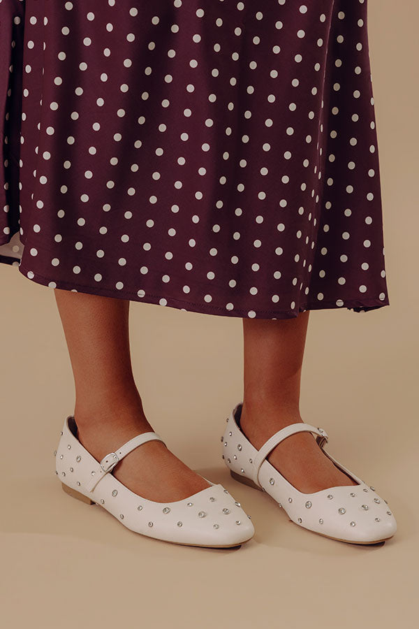 The Iris Rhinestone Embellished Faux Leather Flats in Cream