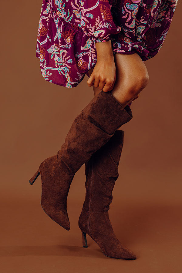 The Alice Faux Suede Knee High Boot in Chocolate Image - 1