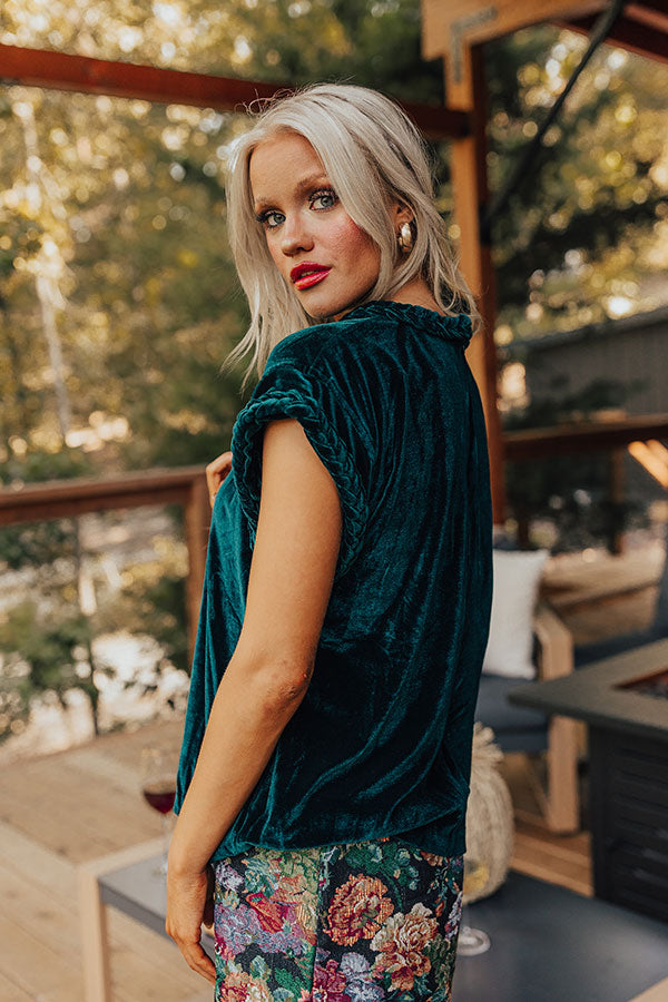 Feeling Glam Velvet Shift Top in Hunter Green