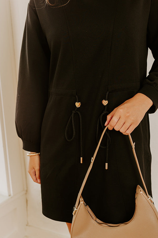 Latte Run Drawstring Mini Dress in Black Image - 3